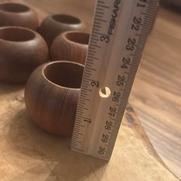 MCM Teak Napkin Rings Set of 6 - Picture 4 of 5